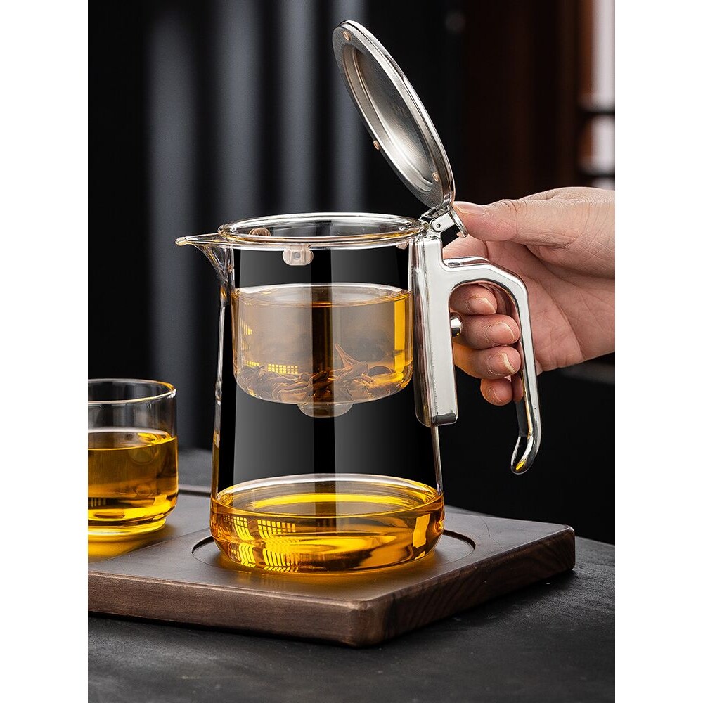 ?新款翻盖无杆磁吸飘逸杯泡茶壶茶水分离式玻璃茶具套