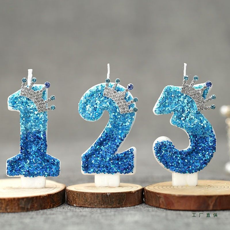 冰雪主题创意皇冠数字蜡烛ins网红生日儿童蛋糕装饰布置蓝色摆件