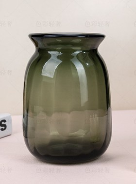 L686 北欧风格复古玻v璃花瓶加厚彩色直棱条纹家居装饰花器