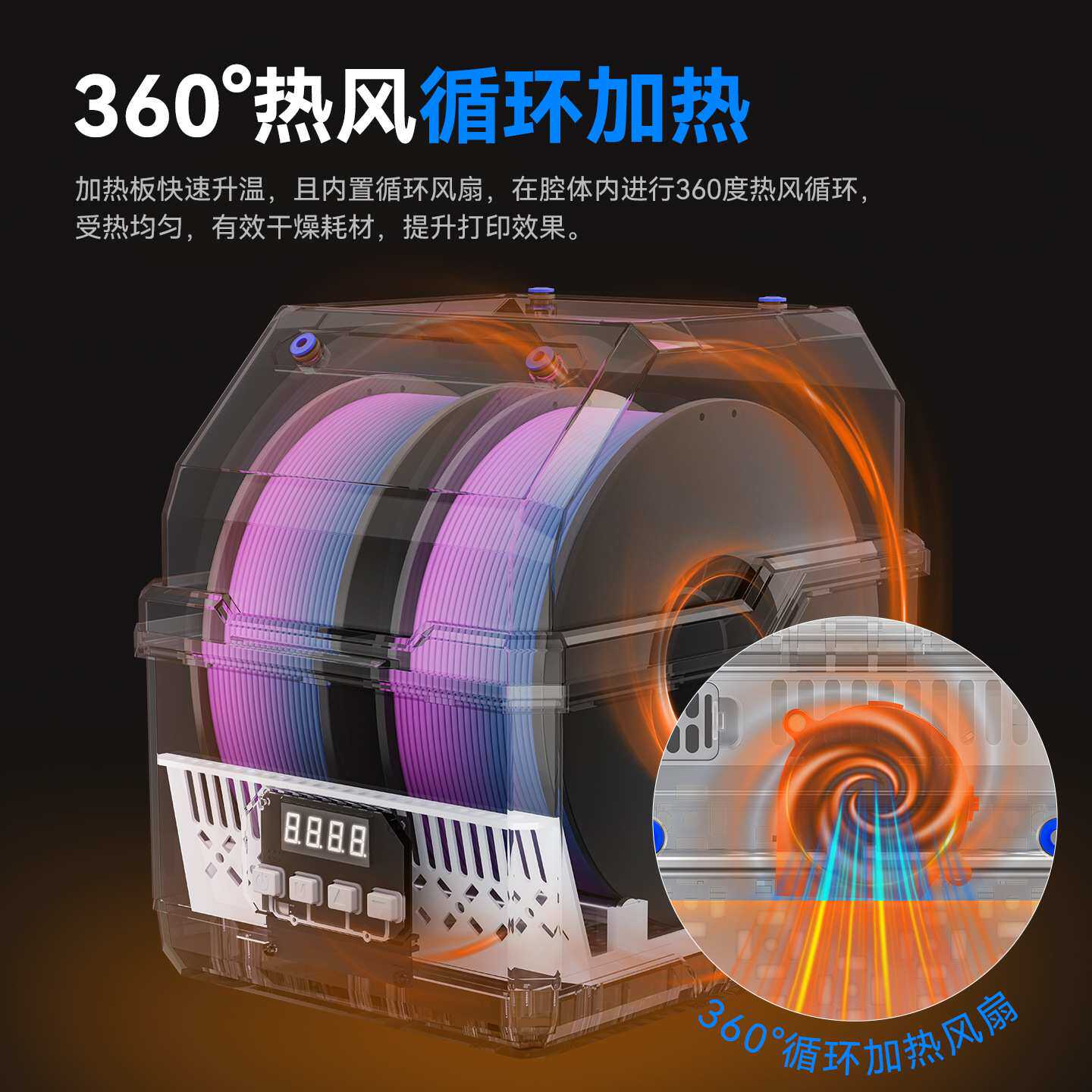 启庞3d打印机K-02双卷耗材干燥箱防潮防尘持续烘干储料盒PLA ABS