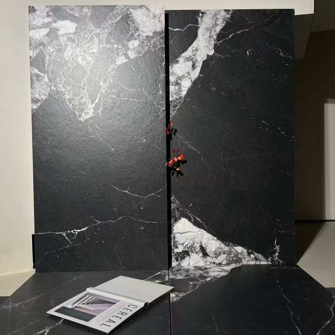 模具干粒面通体哑光防滑黑色大理石瓷砖600X1200卫生间防滑地