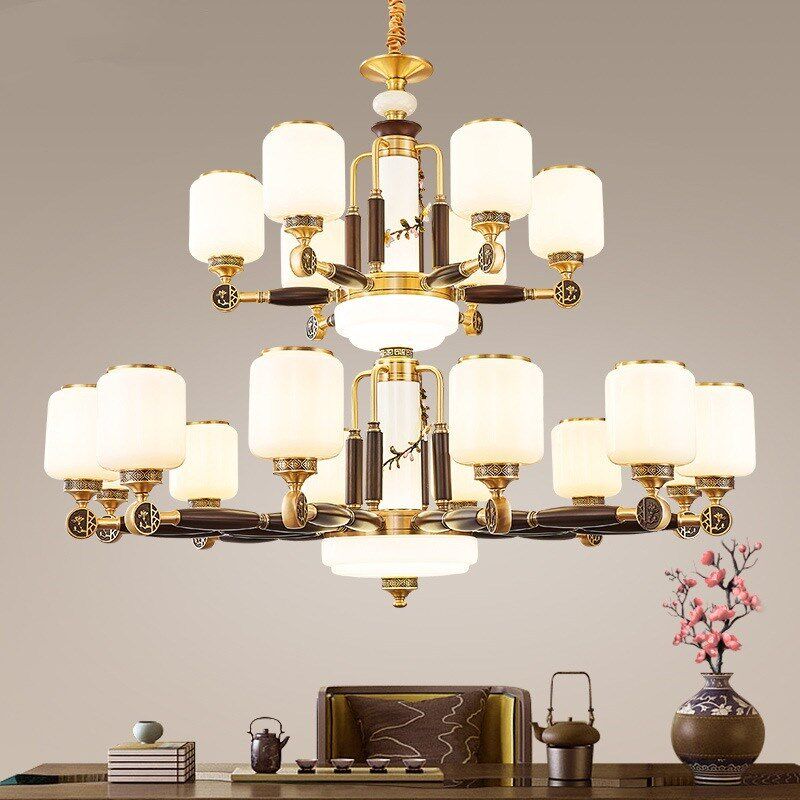 新中式全铜吊灯客厅n简约大气餐厅中国风禅意实木复式楼别墅大吊