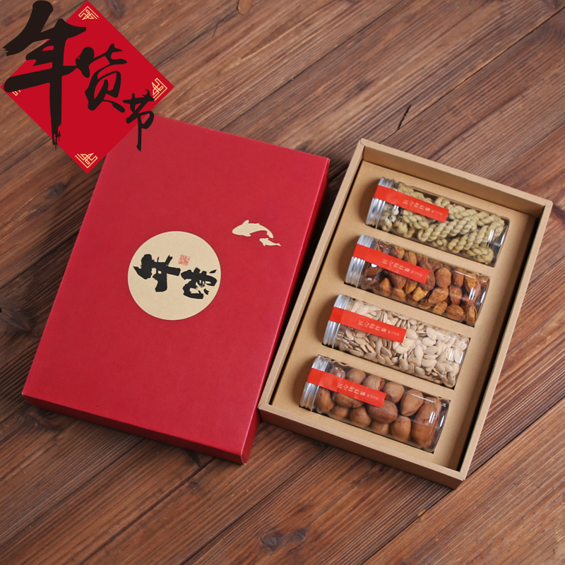 春节礼盒包装f盒4瓶装干果坚果包装盒新年礼盒年货礼品盒高档定做