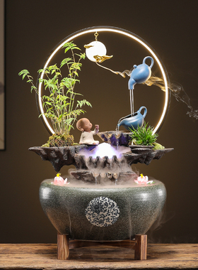 悬壶浮循环流水生财m景观摆件招财鱼缸桌面办公室开业乔迁新居礼