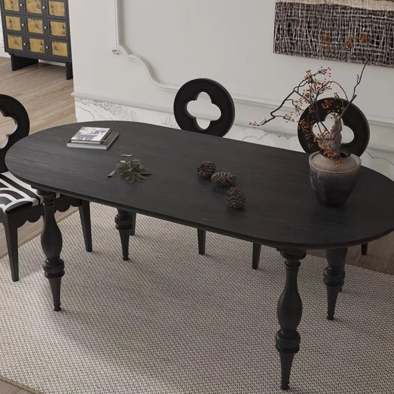 法式覆古实木餐桌椭圆形s小户型做旧家用饭桌工作台半圆靠墙洽谈 - 封面