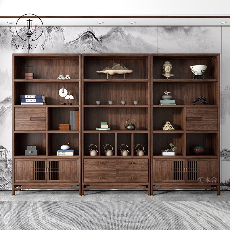 新中式博古架胡桃木书柜组合办公室实木书架层架置物架茶室茶叶架,家装主材,其它卫浴配件,淘宝优惠券,粉丝福利购,淘宝优惠卷