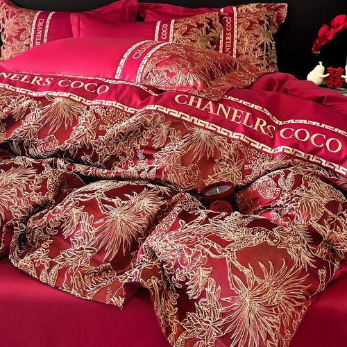 中式婚庆四件套大红色新婚床单被套纯棉高档结婚床上用品婚房陪嫁