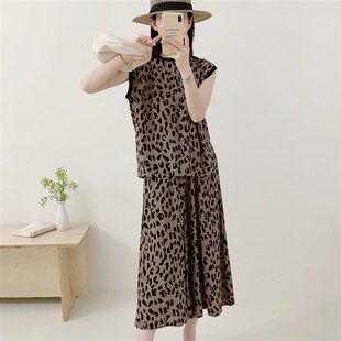 棉绸无袖 套装 上衣七分裙裤 人造棉时尚 两件套女大码 2025年夏新款