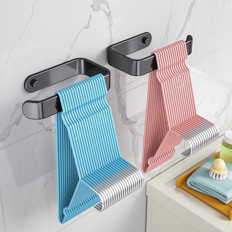 衣架收纳神器浴室阳台墙上晾衣架免打孔挂钩壁挂式整理置物架家用