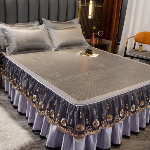 夏天冰丝凉席藤席床裙款可拆卸1.8m床空调席三件套可机洗折叠草席