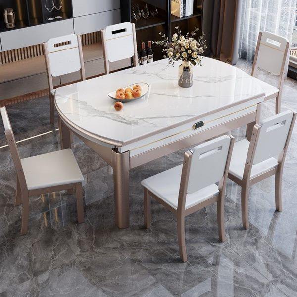 意式亮面岩板餐桌椅组合桌子椅子一套现代简约可伸缩折叠实木圆桌,住宅家具,岩板餐桌,淘宝优惠券,粉丝福利购,淘宝优惠卷