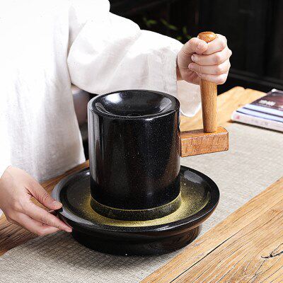 乌金石茶叶磨点茶石磨宋代点茶小茶磨手工磨茶叶小石磨摆件磨茶叶