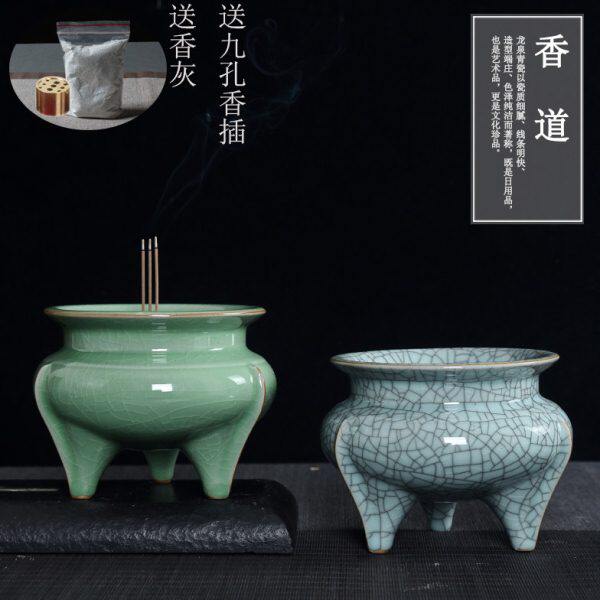 龙泉佛具青瓷香炉鼎供佛祭祀高脚三足鬲式炉家用供奉插香祭拜用品