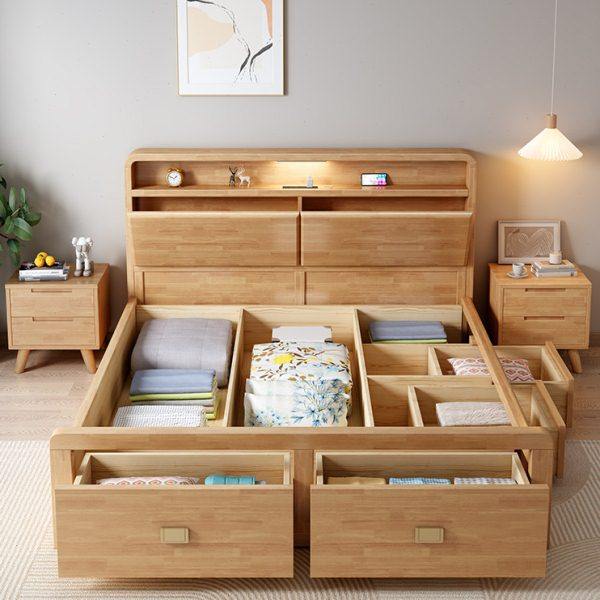 北欧全实木床1.8m单双人原木色1.35m气压高箱储物1.2米抽屉收纳床,住宅家具,实木床,淘宝优惠券,粉丝福利购,淘宝优惠卷