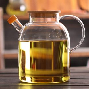 大容量竹木盖硼硅玻璃油壶 家用创意大号透明酱油醋油