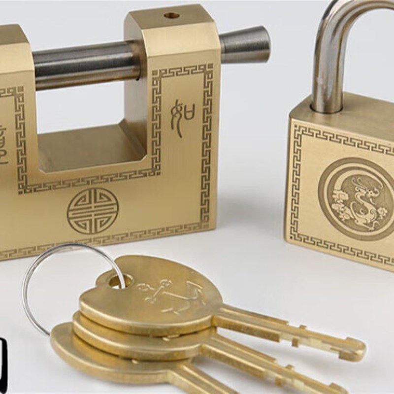定制挂锁家用纯铜大门锁防水防锈防盗锁头锁具横开中式.仿古全黄