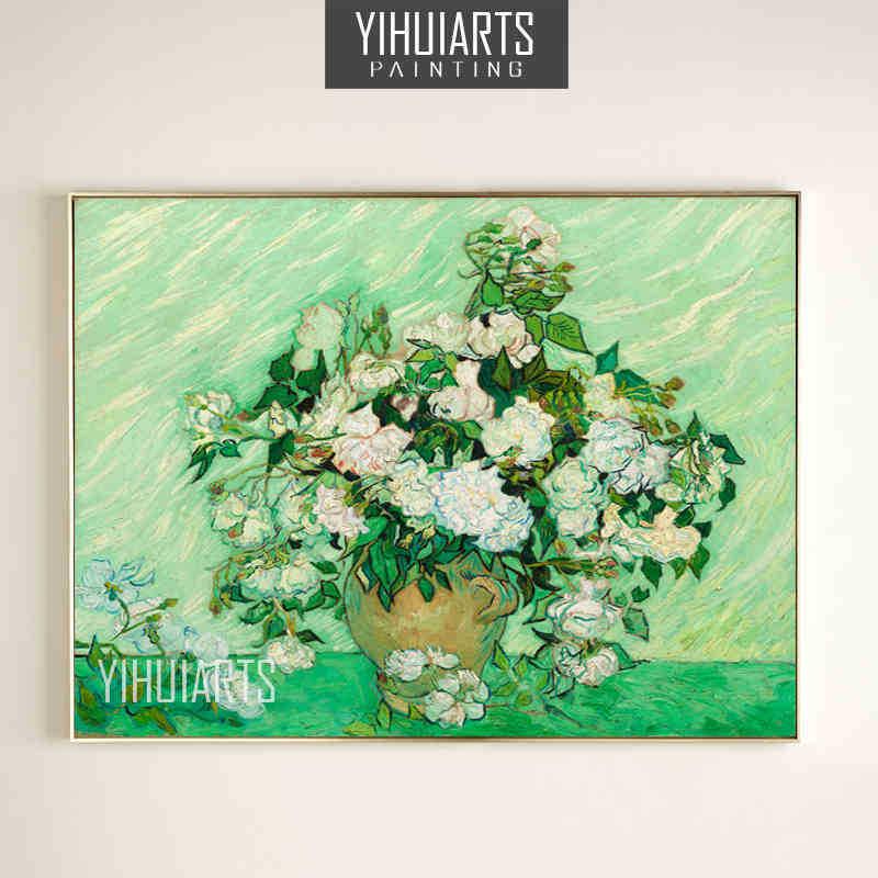 梵高油画花卉玄关有框画高档名画临摹手绘欧式现代挂画高档别墅