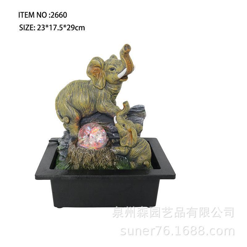 简约现代树脂仿真动物大象喷泉流水摆件创意客厅家居玄关装饰品
