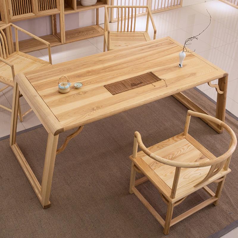 全实木书桌画案书法桌新中式禅意家具白蜡木简约书桌办公桌组合