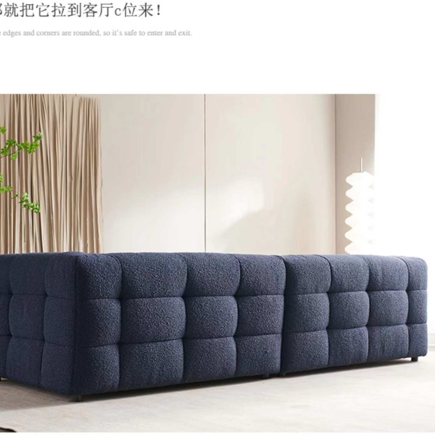 意式极简羊绒羔直排沙发轻奢家用小户型设计师加厚海绵布艺沙发