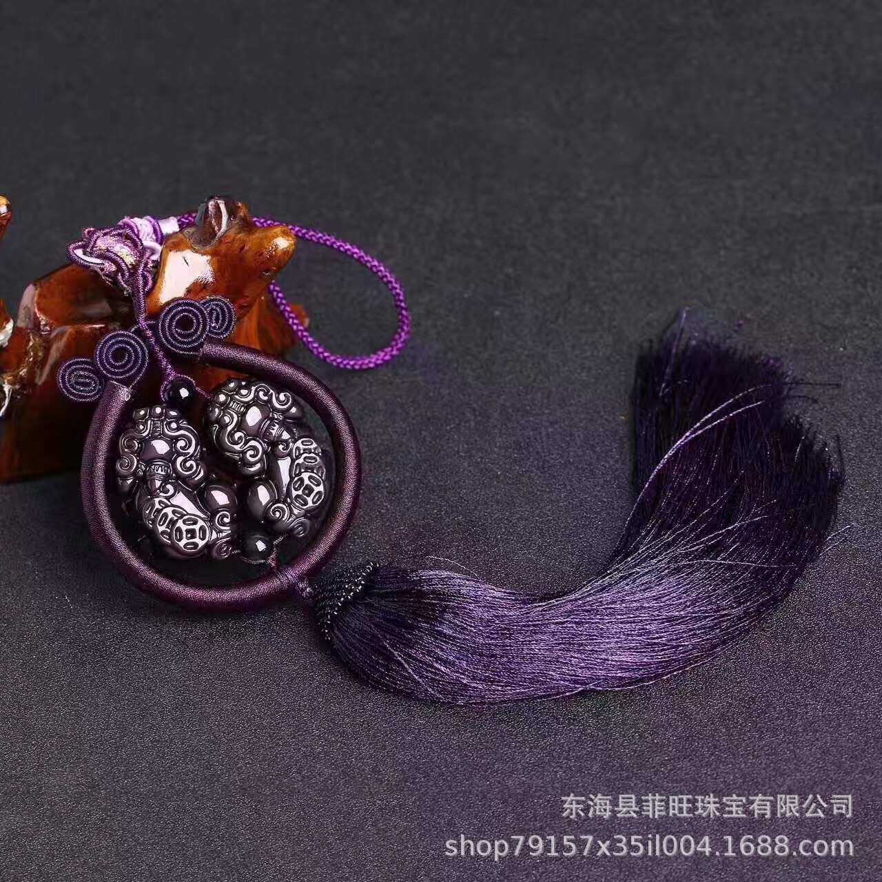 天然彩虹眼黑曜石三钱双貔貅汽车挂件 彩曜石三钱貔貅车挂