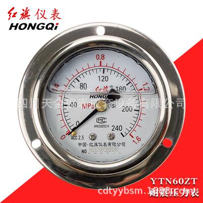 红旗YTN-60ZT轴向带边耐震压力表抗震防震真空油压液压表YN-60ZT