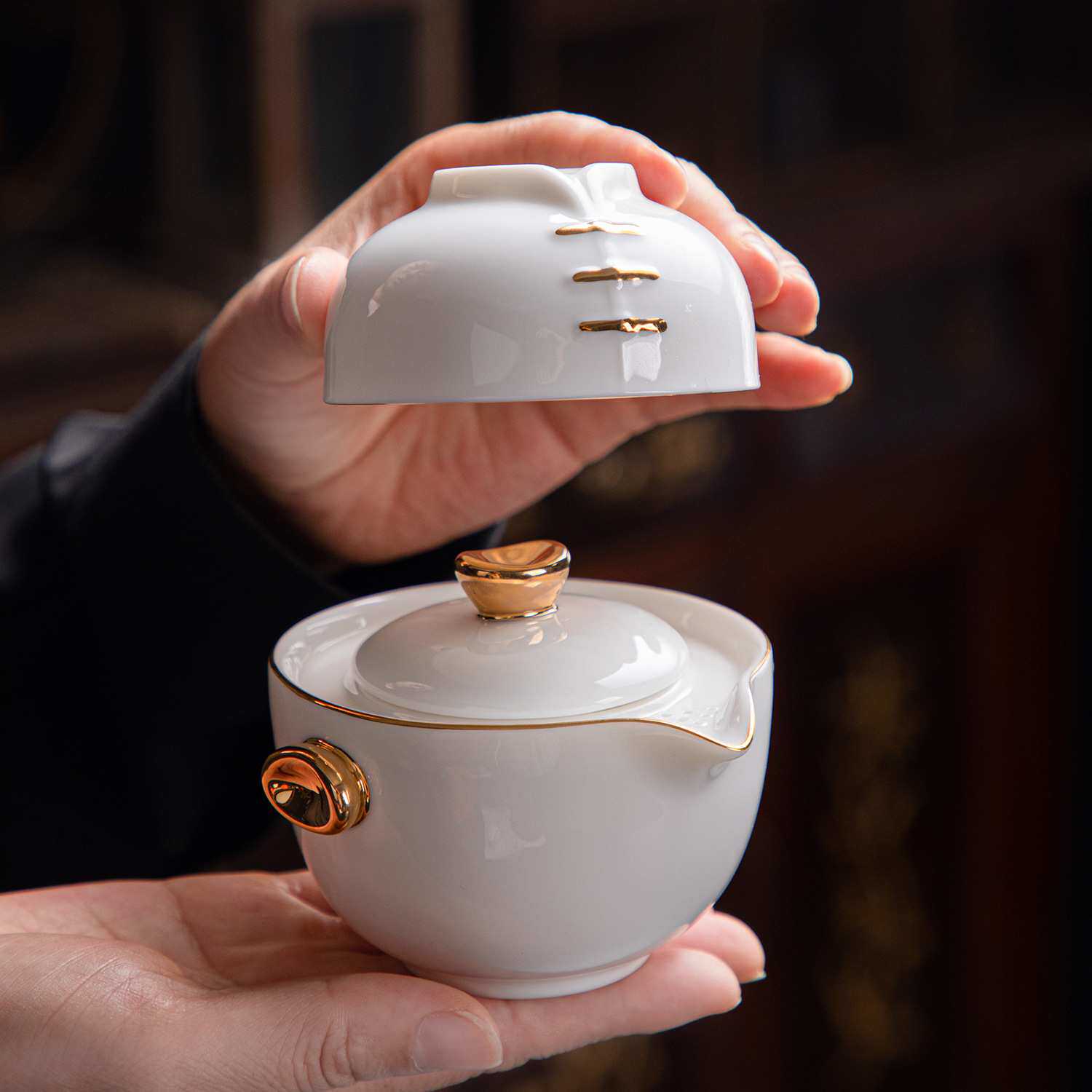 吉祥三宝旅行茶具套装羊脂玉瓷一壶两杯便携式快客杯泡茶壶茶杯子