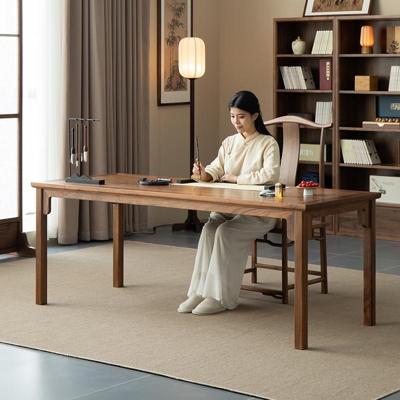 木笙记新中式黑胡桃木长条t书桌宋式禅意大画案书房书画桌书法桌