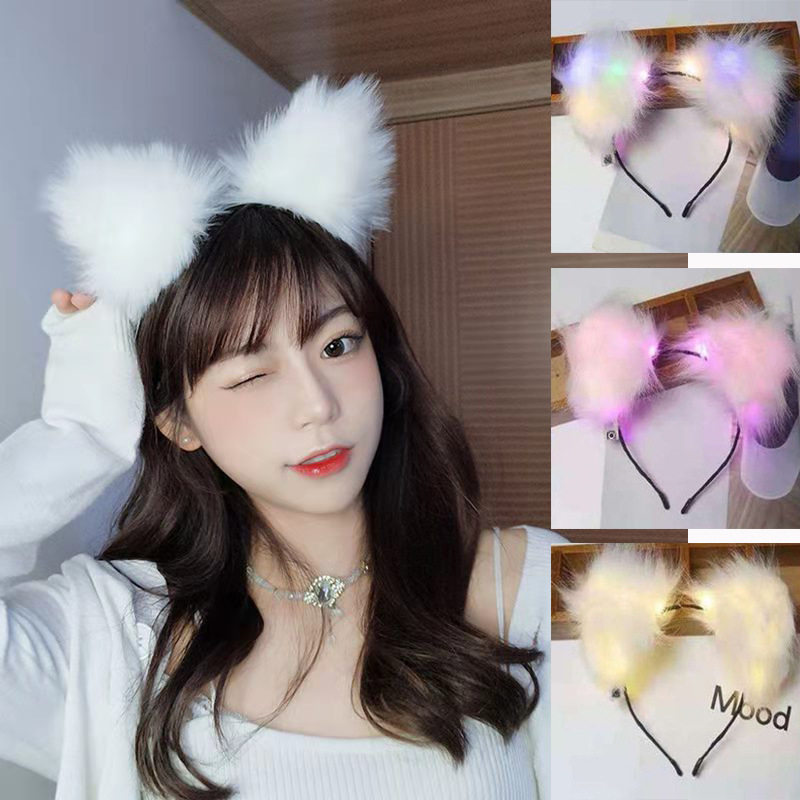 网红发光发箍狐狸头箍毛绒可爱日系猫咪猫耳朵动漫头饰女发卡发饰