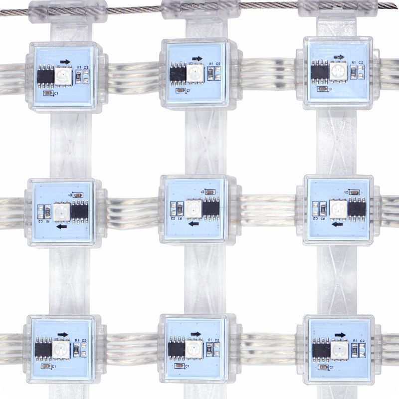 户外防水透明全彩H2020单灯P80柔性LED新媒体像素网格屏厂家