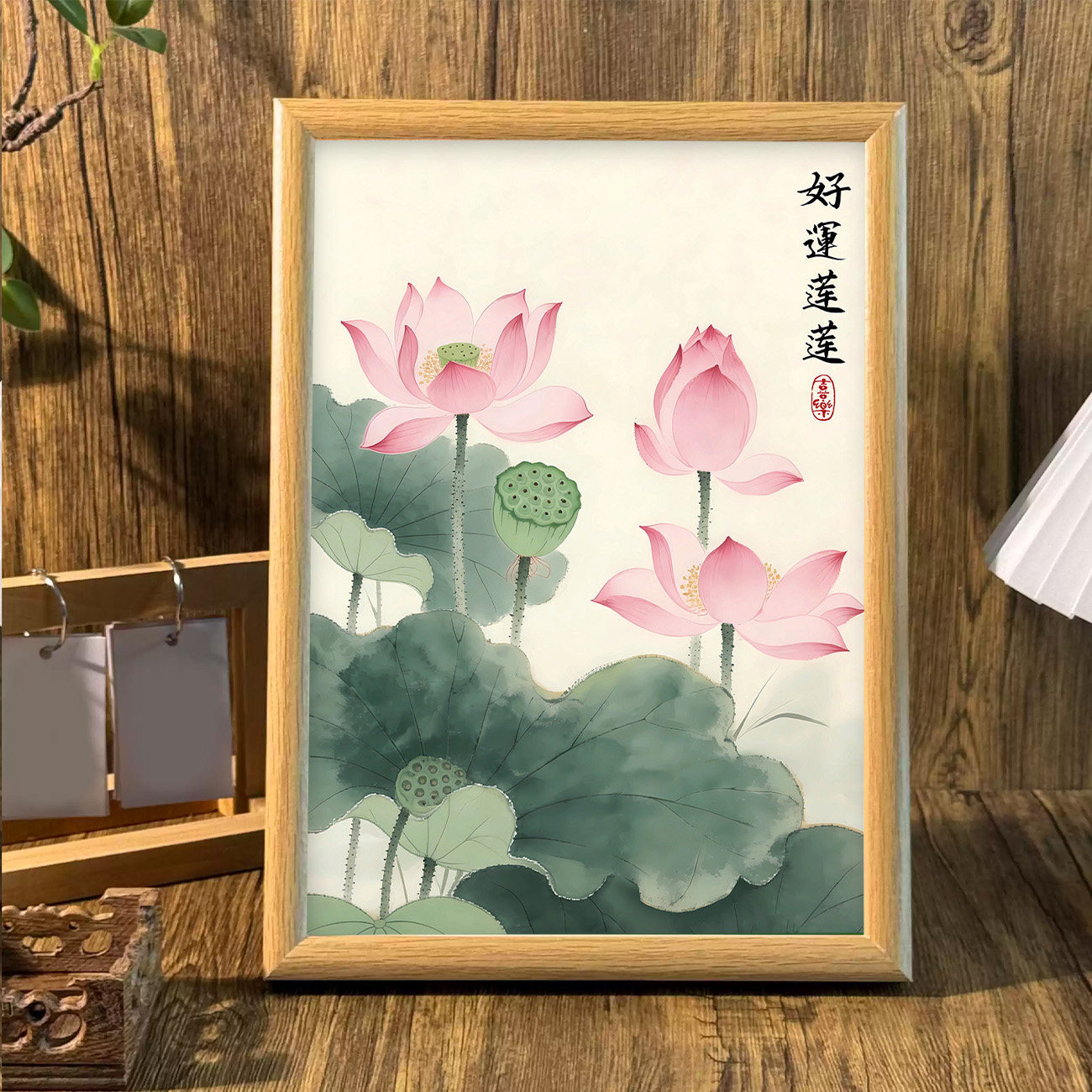 好运莲莲国风木质相框玄关客厅