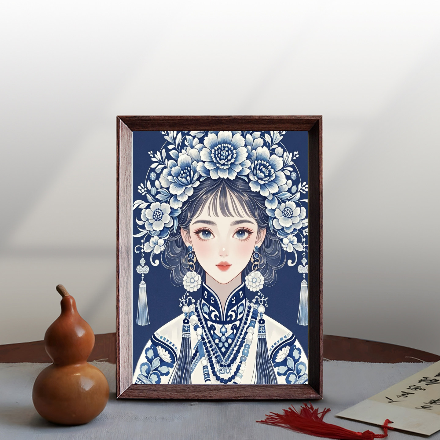 非遗传统文化蜡染相框家居玄关摆台相片纸打印图片装饰摆件新中式