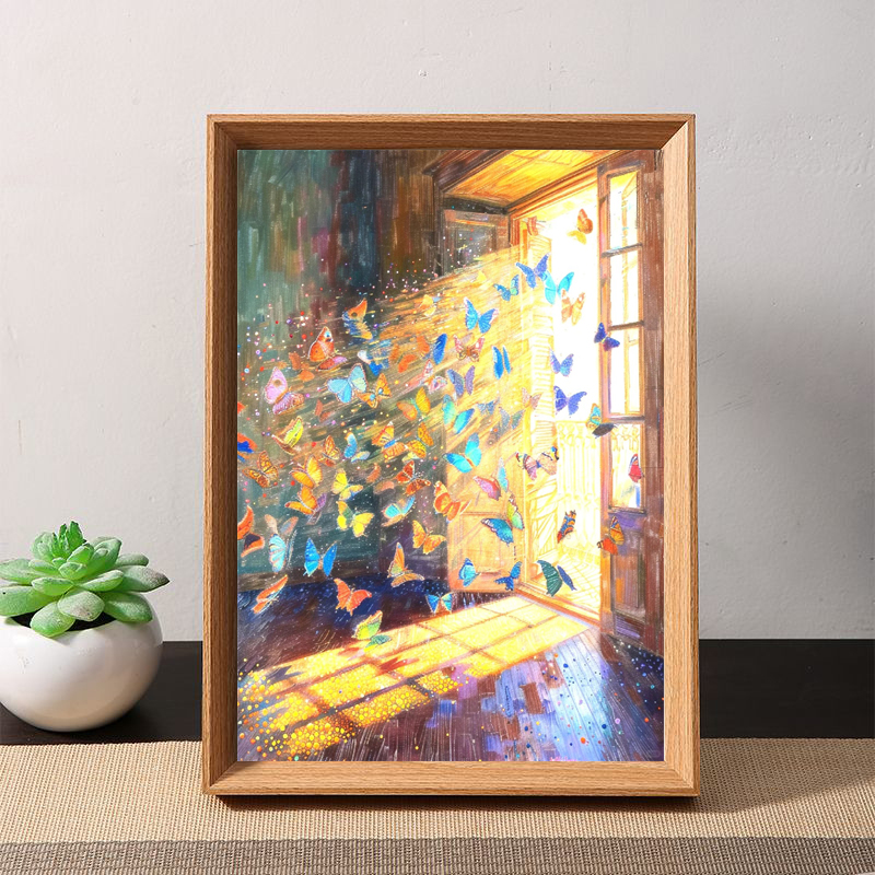 治愈系油画希望蝴蝶桌面摆台相框