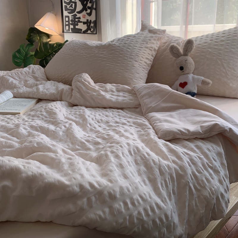 软糯小泡泡水洗棉夏凉被四件套insC纯色大豆空调被三件套薄被芯1.