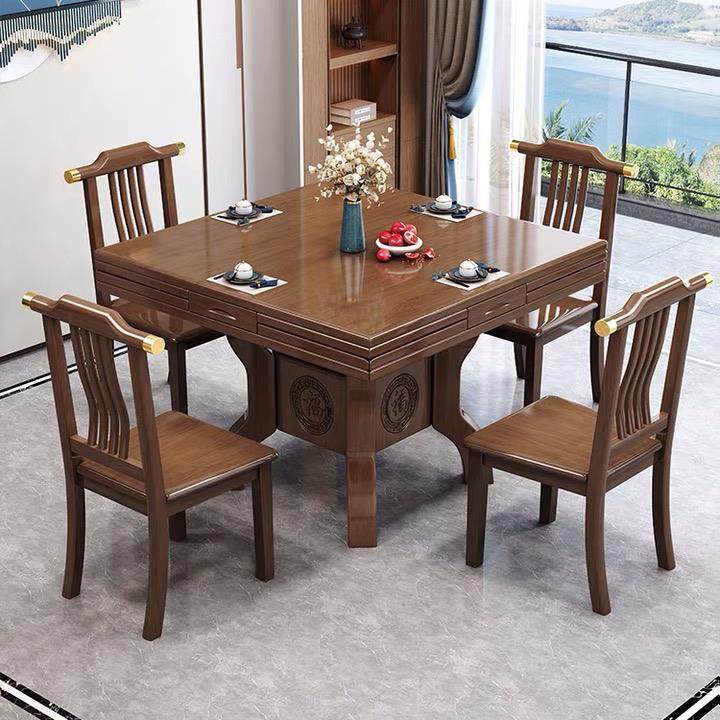 老榆木新中式餐桌椅茶水桌组合中式实木圆桌售楼处酒店家具