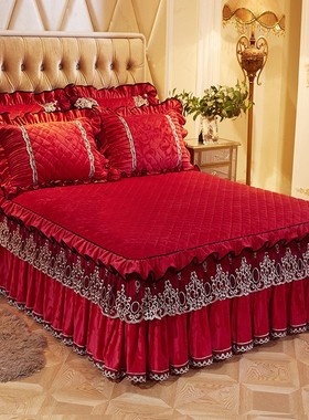2024新款欧式风情床裙天鹅绒 150cmx200cm单床裙 欧式风情-大红色