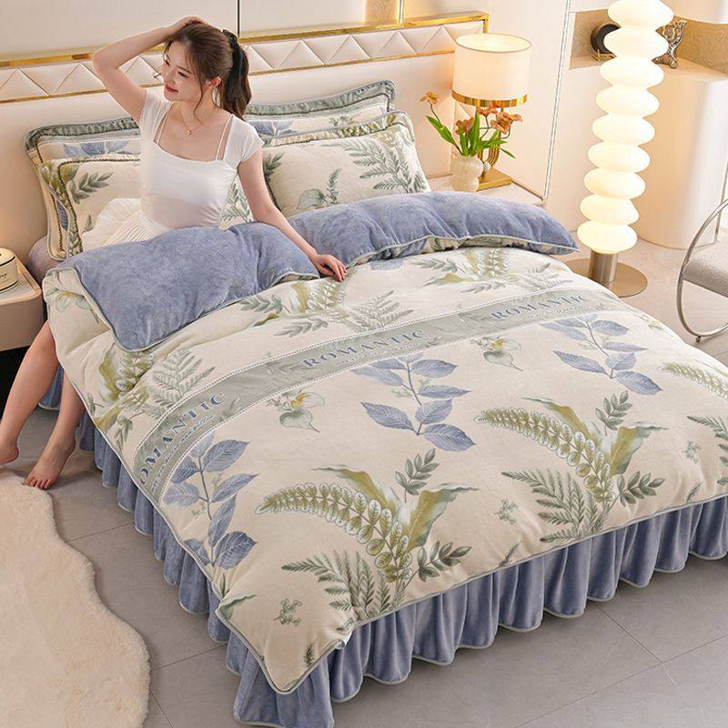 加厚牛奶绒四件套珊瑚双面绒毛绒保暖床上用品冬床裙被套三件套,床上用品,床裙,淘宝优惠券,粉丝福利购,淘宝优惠卷