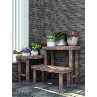 花架防腐木碳化阶梯置物架多层阳台落地室内户外绿萝实木花盆架子