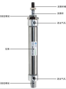 迷你气缸MA16/20/25/32/40*25*50*175小型气缸不锈钢圆形汽缸气动