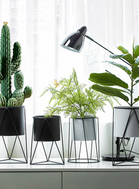 创意北欧风几何花盆花篮摆件家居阳台落地花架窗台小摆设软装饰品