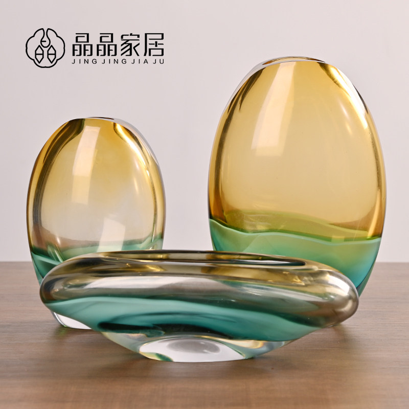 现代简约田园美式黄色玻璃花瓶卧室客厅餐厅桌面家居软装饰品摆件