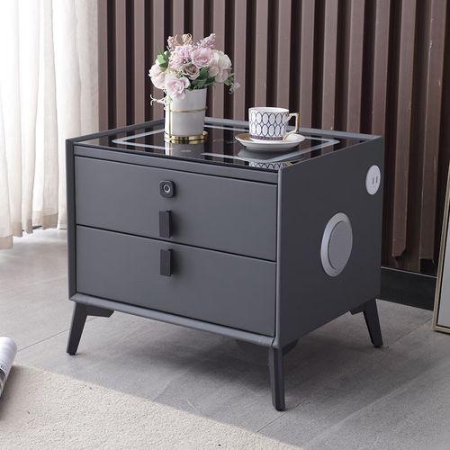 简约现代智能床头柜家用带锁多功能蓝牙音响三色灯无线充床边储物