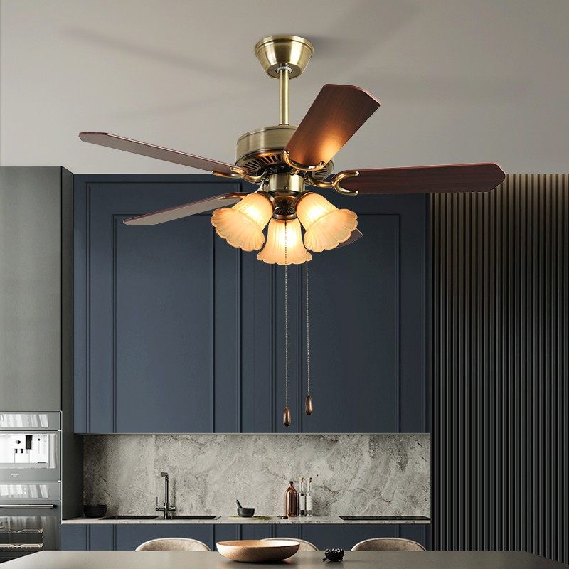 复古吊扇灯客厅美式风扇吊灯铁叶卧室家用欧式电扇餐厅工业风扇灯