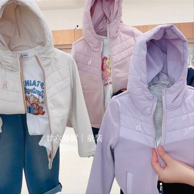 2025年秋冬新款女童外套休闲百搭短款小童h小标连帽铺棉外套56620