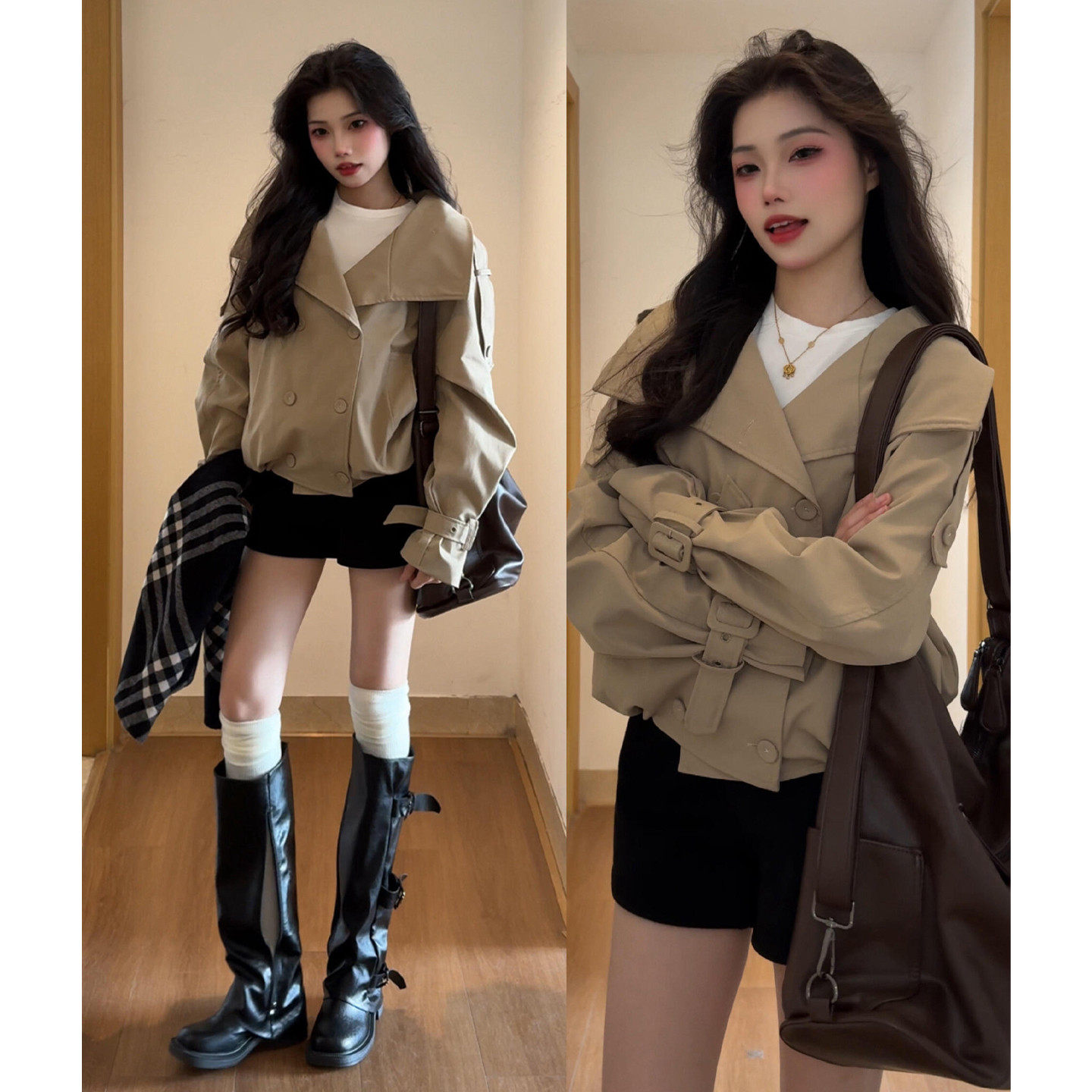 卡其色翻领短款风衣薄外套女春秋季2026新款早春小个子上衣高级感