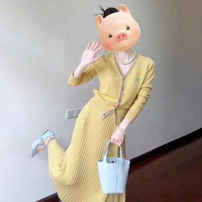气质黄色针织半身洋装子