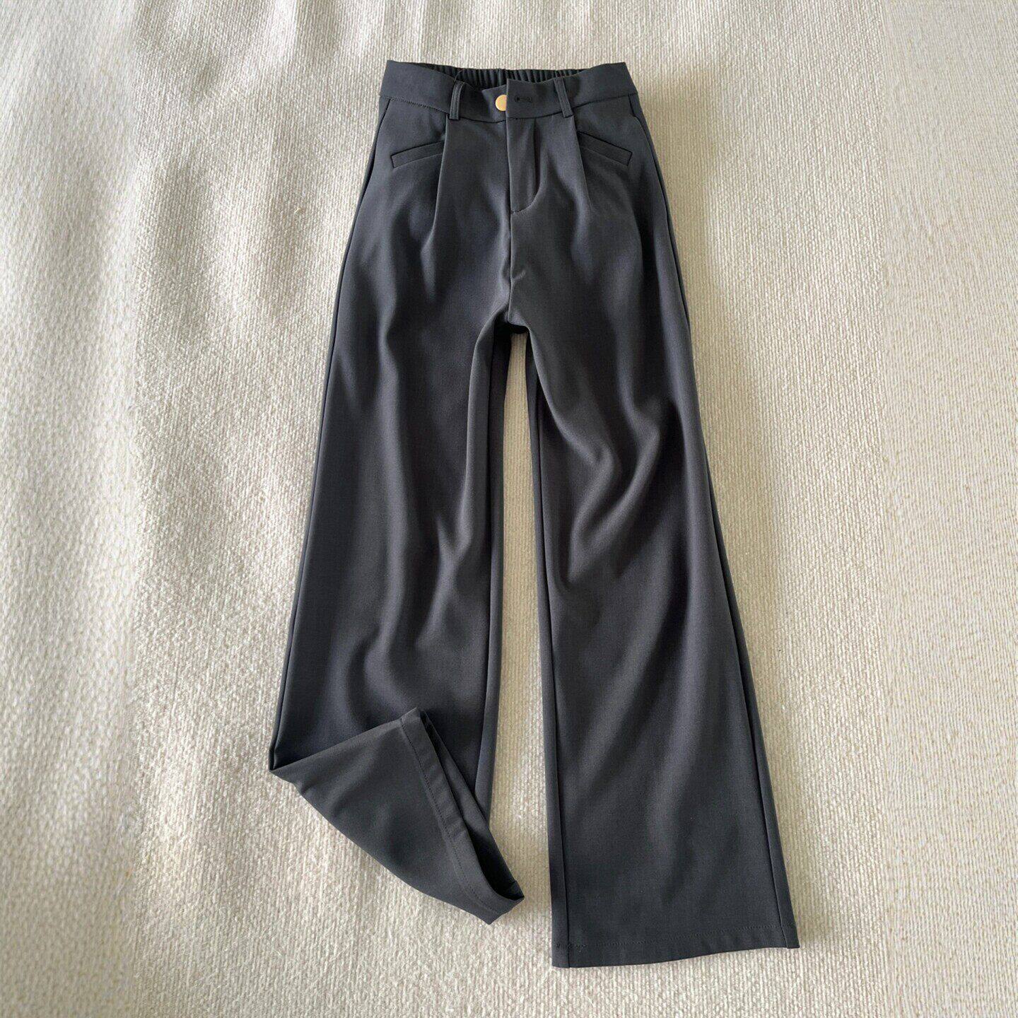 灰色直筒西装休闲裤女春季新款大码胖mm高腰显瘦宽松垂感阔腿长裤