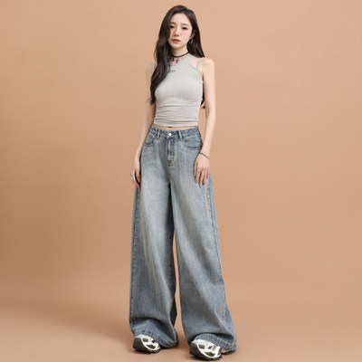 覆古阔腿牛仔裤女春夏新