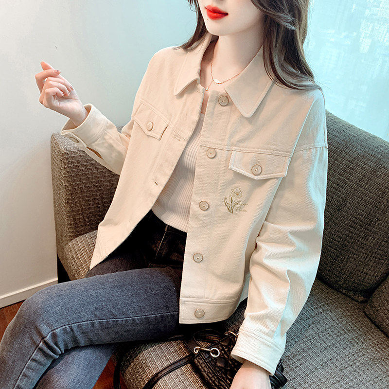 刺绣polo领女士短款牛仔外套2025年春装秋季新款百搭爆款开 衫上