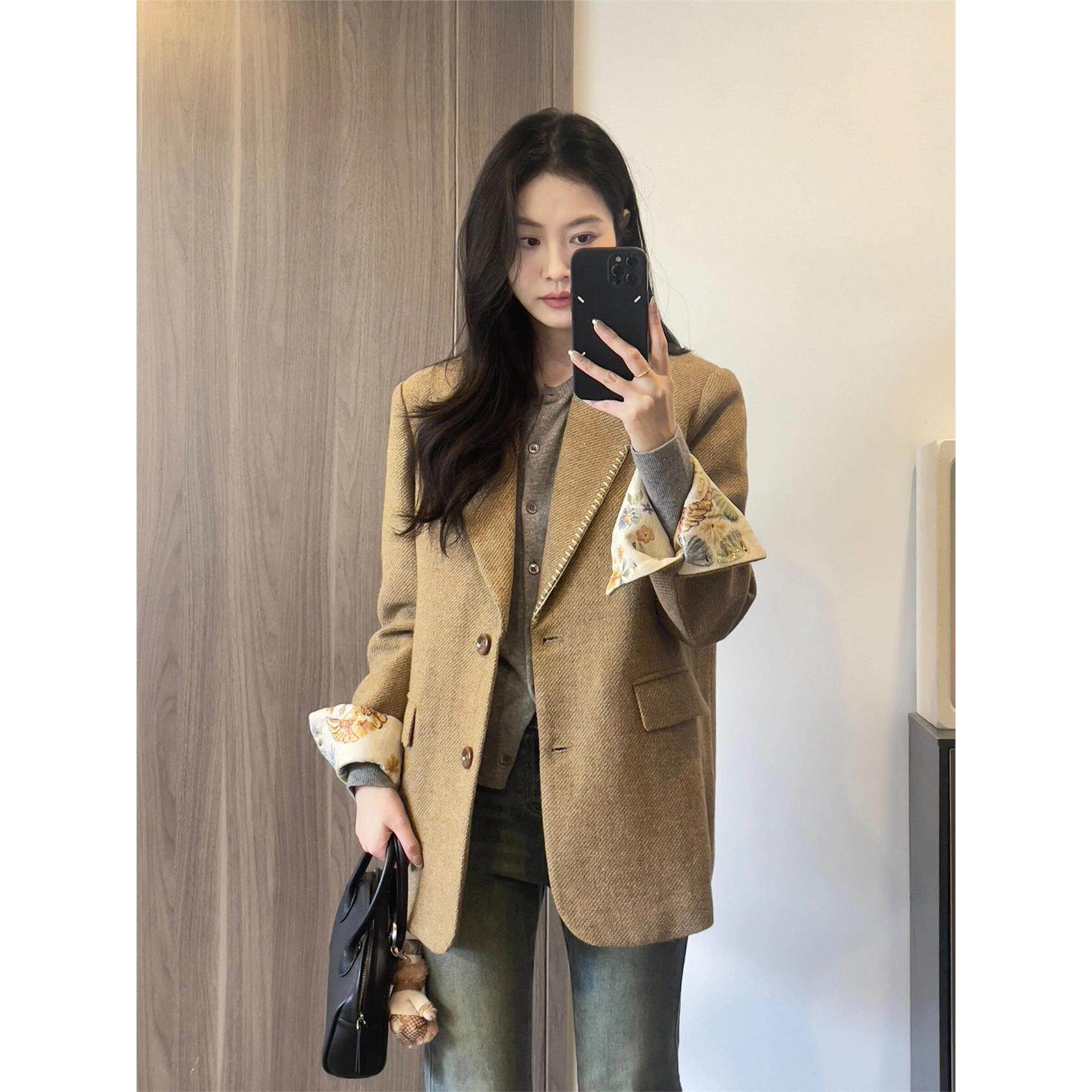 覆古西装外套女2025年春秋新款韩系宽松高级感小个子休闲西服上衣